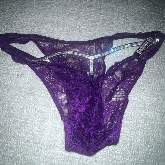 New Victoria's Secret rhinestone Brazilian lace panty small shine strap sexy - Picture 2 of 7